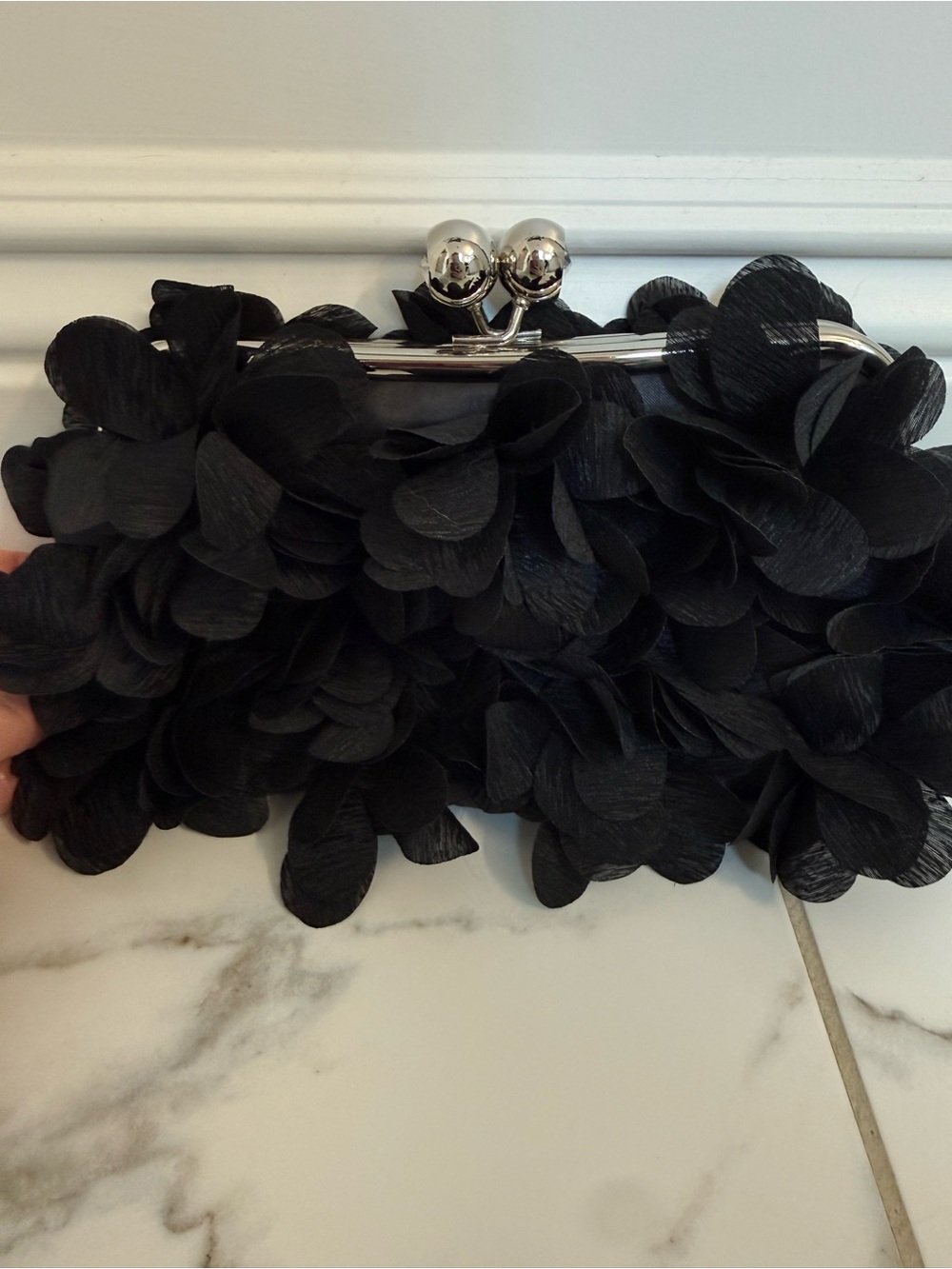 Black Floral Petal Clutch Handbag
